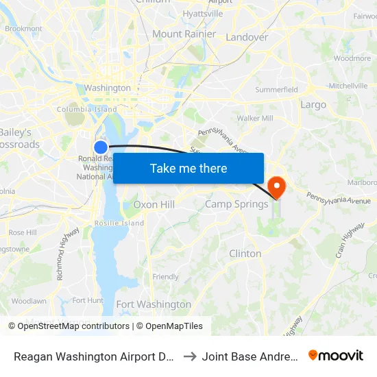 Reagan Washington Airport DCA to Joint Base Andrews map