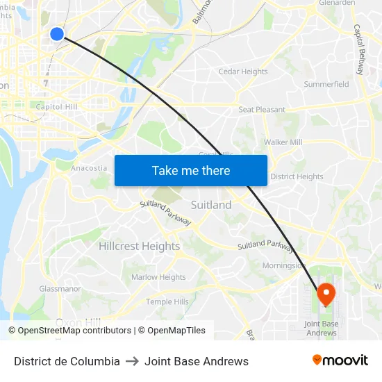 District de Columbia to Joint Base Andrews map