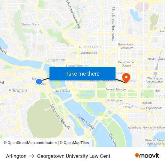 Arlington to Georgetown University Law Cent map