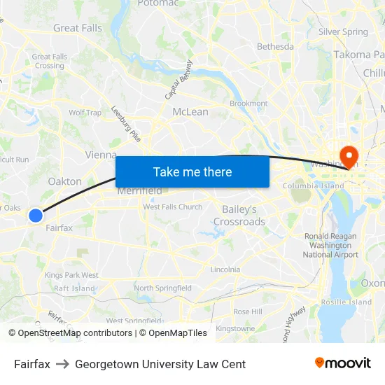 Fairfax to Georgetown University Law Cent map