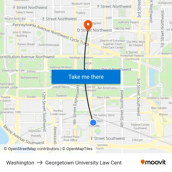 Washington to Georgetown University Law Cent map