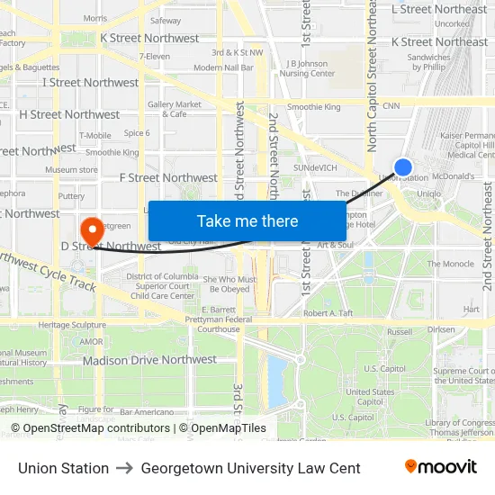 Union Station to Georgetown University Law Cent map