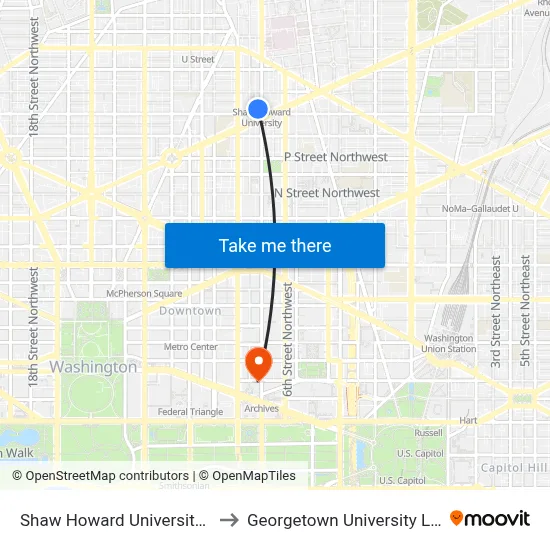 Shaw Howard University Station to Georgetown University Law Cent map