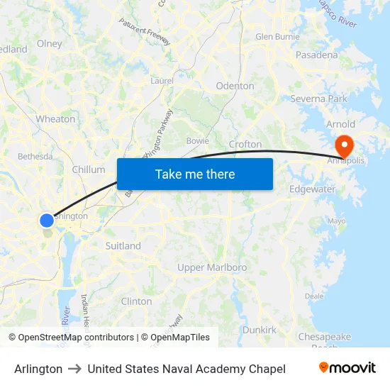 Arlington to United States Naval Academy Chapel map