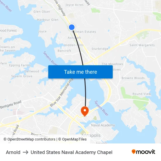 Arnold to United States Naval Academy Chapel map