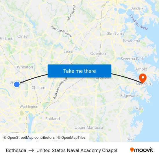Bethesda to United States Naval Academy Chapel map