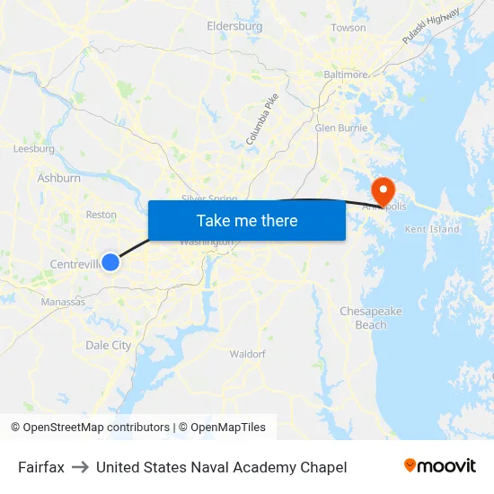 Fairfax to United States Naval Academy Chapel map