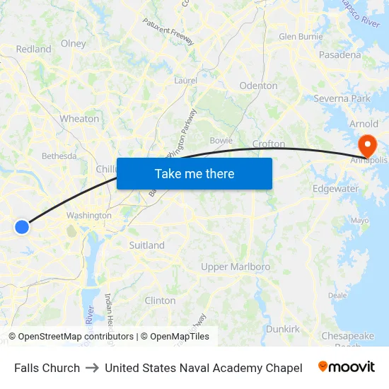 Falls Church to United States Naval Academy Chapel map