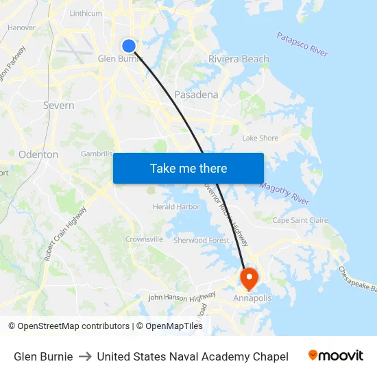 Glen Burnie to United States Naval Academy Chapel map