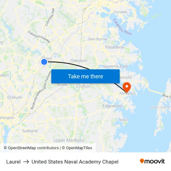 Laurel to United States Naval Academy Chapel map