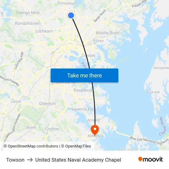 Towson to United States Naval Academy Chapel map