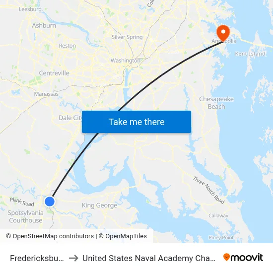 Fredericksburg to United States Naval Academy Chapel map