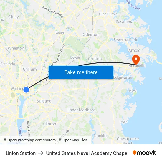 Union Station to United States Naval Academy Chapel map