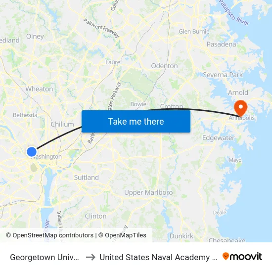 Georgetown University to United States Naval Academy Chapel map