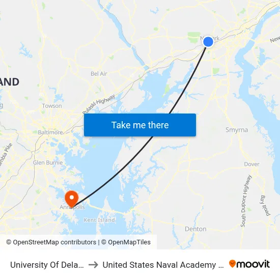 University Of Delaware to United States Naval Academy Chapel map