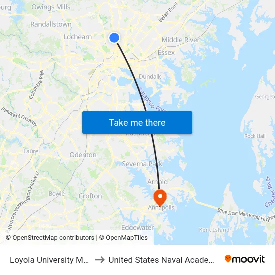 Loyola University Maryland to United States Naval Academy Chapel map