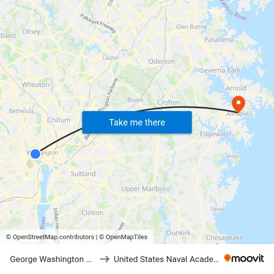 George Washington University to United States Naval Academy Chapel map