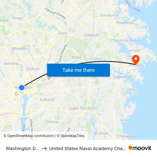 Washington Deli to United States Naval Academy Chapel map