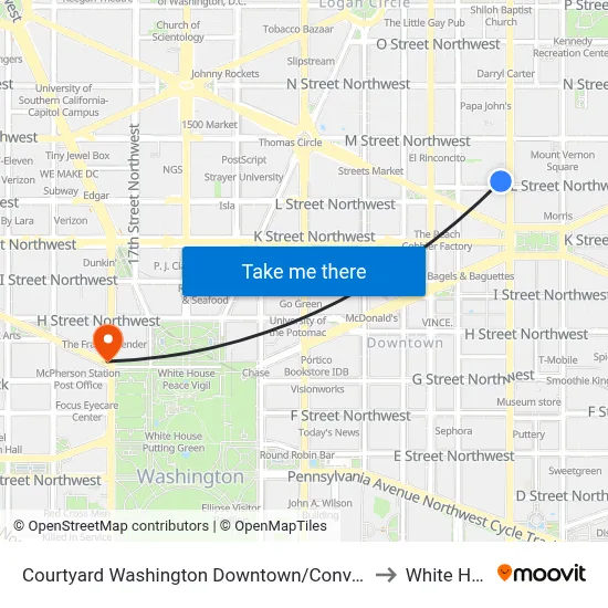 Courtyard Washington Downtown/Convention Center to White House map