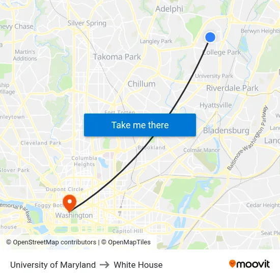 University of Maryland to White House map