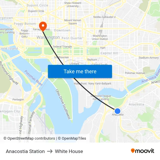 Anacostia Station to White House map