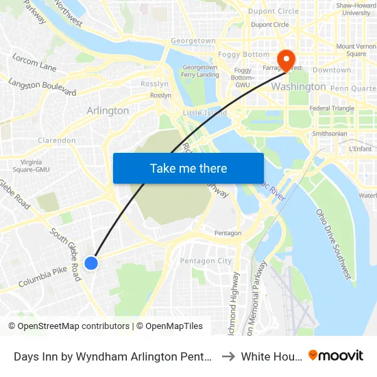 Days Inn by Wyndham Arlington Pentagon to White House map