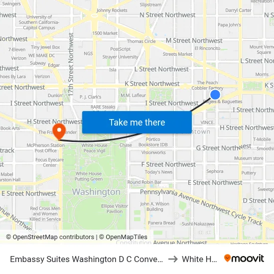 Embassy Suites Washington D C Convention Center to White House map