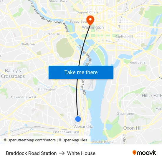 Braddock Road Station to White House map