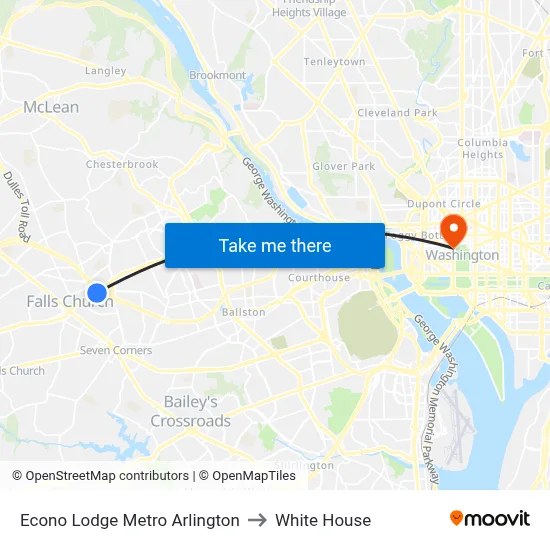 Econo Lodge Metro Arlington to White House map