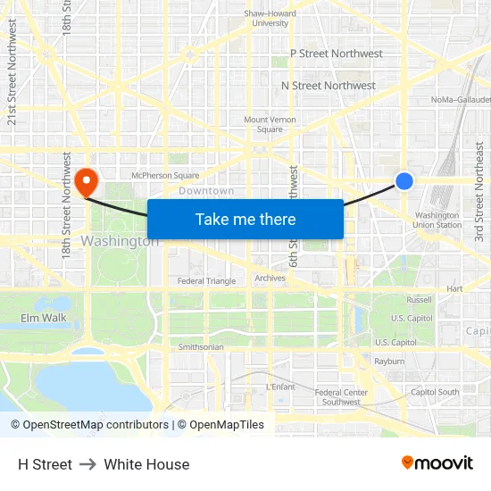 H Street to White House map