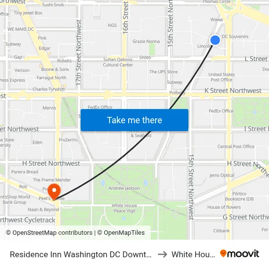 Residence Inn Washington DC Downtown to White House map