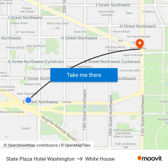State Plaza Hotel Washington to White House map