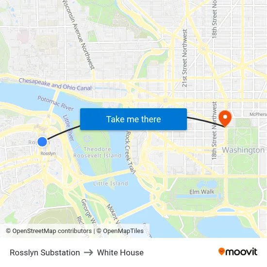 Rosslyn Substation to White House map