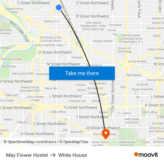 May Flower Hostel to White House map