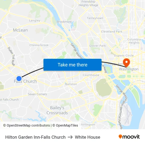 Hilton Garden Inn-Falls Church to White House map