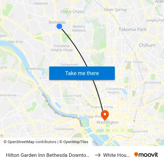 Hilton Garden Inn Bethesda Downtown to White House map