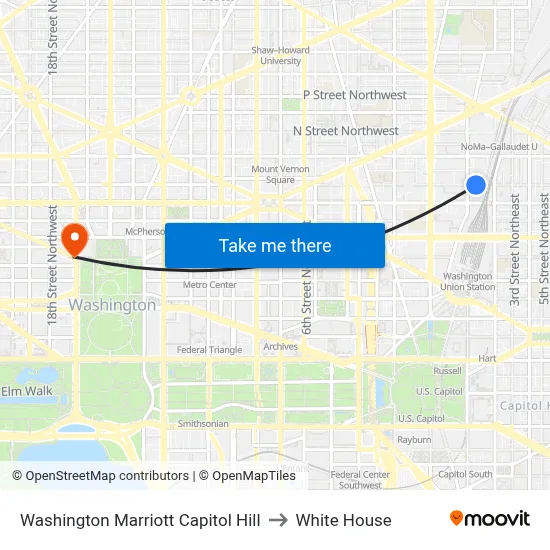 Washington Marriott Capitol Hill to White House map