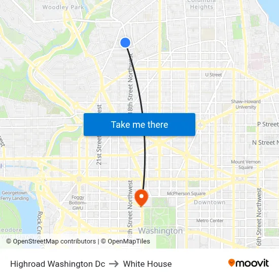 Highroad Washington Dc to White House map