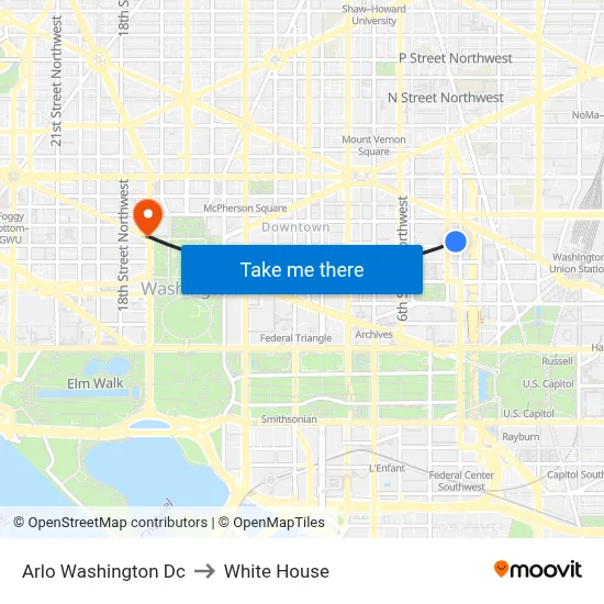 Arlo Washington Dc to White House map