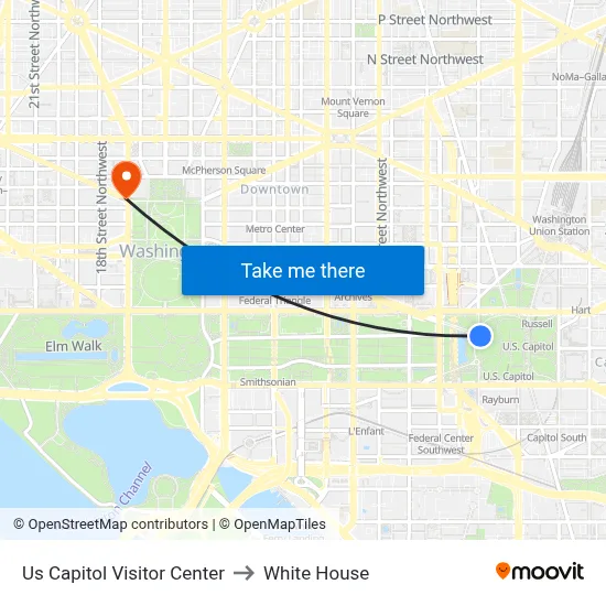 Us Capitol Visitor Center to White House map