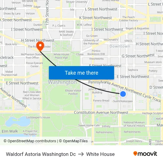 Waldorf Astoria Washington Dc to White House map