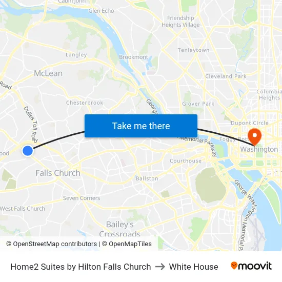 Home2 Suites by Hilton Falls Church to White House map