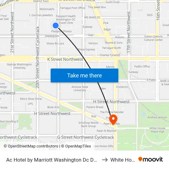 Ac Hotel by Marriott Washington Dc Downtown to White House map