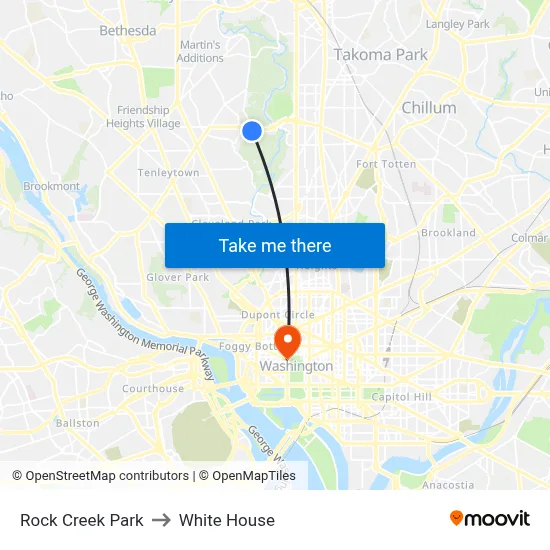 Rock Creek Park to White House map