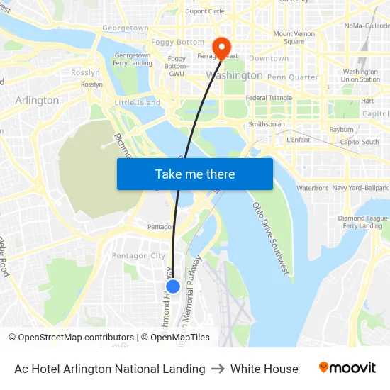 Ac Hotel Arlington National Landing to White House map