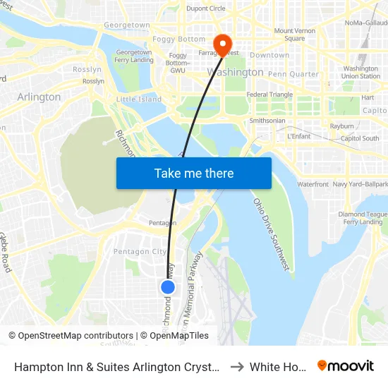 Hampton Inn & Suites Arlington Crystal City to White House map