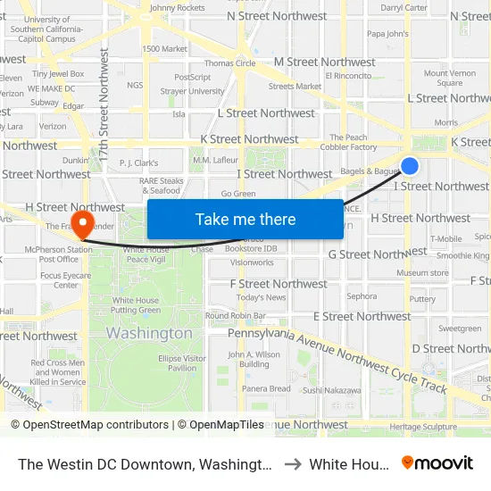 The Westin DC Downtown, Washington to White House map