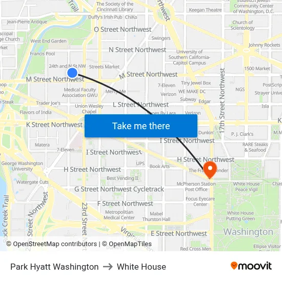 Park Hyatt Washington to White House map