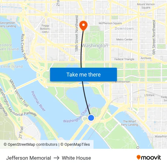 Jefferson Memorial to White House map