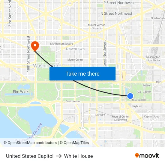 United States Capitol to White House map